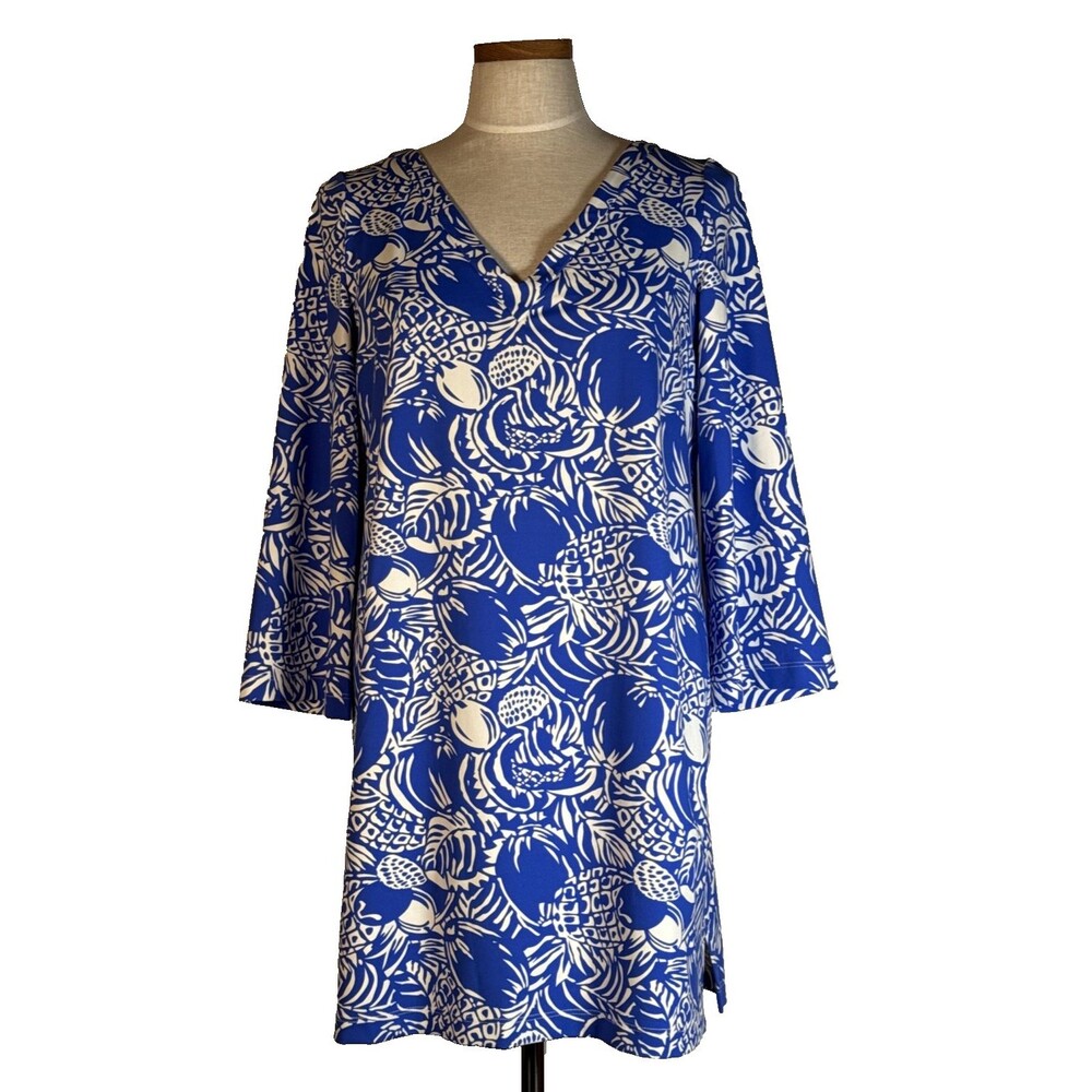 Persifor Womens Medium Brie Mini Coverup Dress Blue and White Pineapple Cover-Up